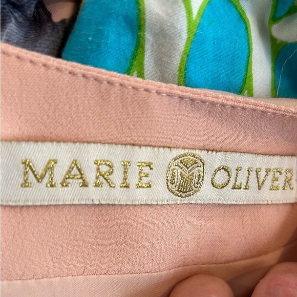 Marie Oliver Pale Pink and Red Accent Wrap Blouse Side Buttons and Tie XS - Picture 5 of 12